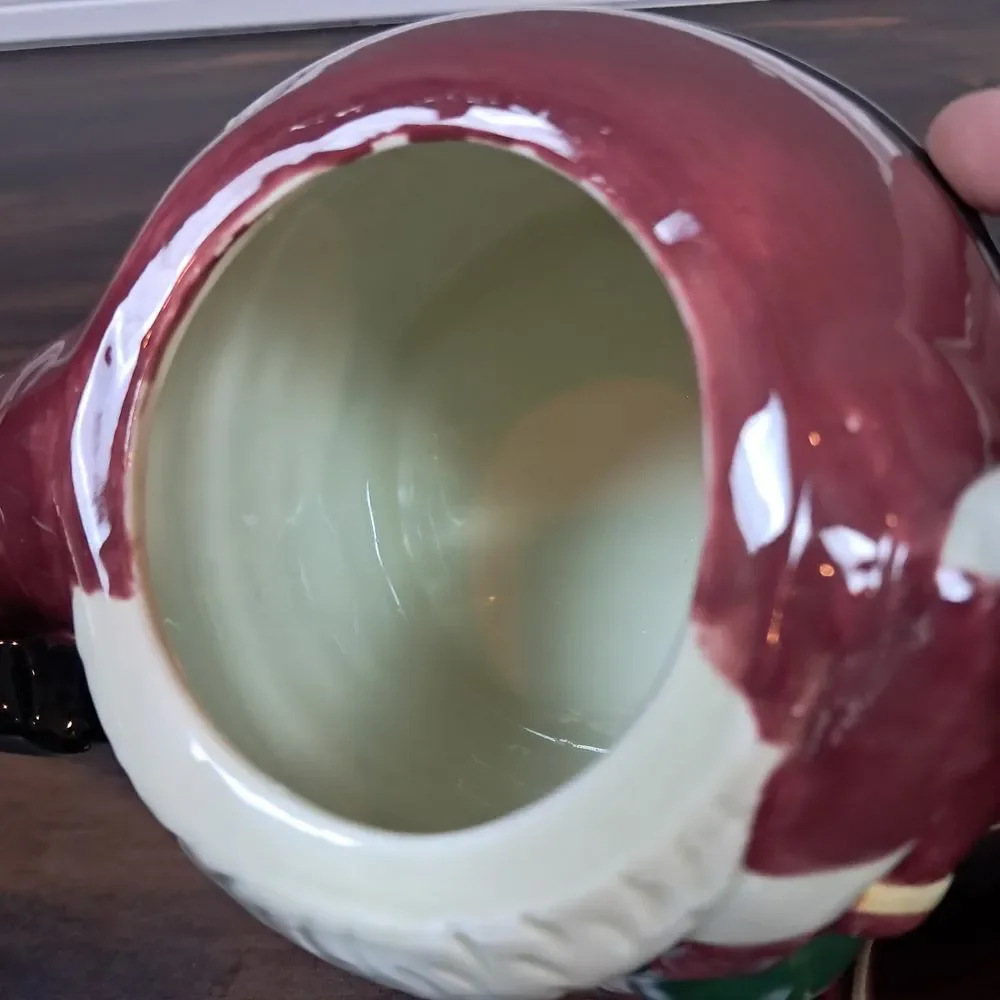 Vintage Christmas Santa Teapot Candy Cane Handle Ceramic Holiday Tea Pot Lantern